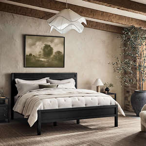 Wholesale Modern Ebony Solid Wood <b>Bed</b> | <b>Black</b> Finish Panel Platform <b>Bed</b> Frame - Product Image 3