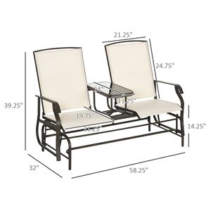 Panca a Dondolo da Esterno per 2 Persone con Tavolino Centrale, Panca in Ferro per Giardino, Veranda, Colore Beige per Uso in Cortile - Product Image 3