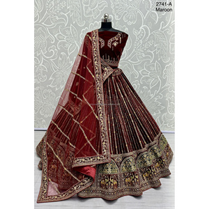 Collections de velours de vêtements de mariée indiens pour la mariée avec le travail de Zarkhan par Fabzone - Product Image 1