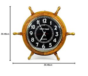 Natural Wood Nautical Ship Wheel <b>Wall</b> <b>Clock</b> with Black Dial | Vintage Marine Style <b>Wall</b> <b>Decor</b> - Product Image 5