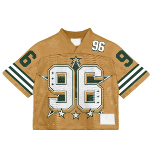 Custom Men's Gold Mesh Football Jersey Number 96 V-Neck Short Sleeve Breathable American Football Apparel Adult Size - Product Image 1