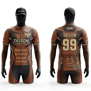 Premium 180 GSM Polyester Cotton Unisex <b>Cycling</b> Uniform Black Red Contrast Panel Custom Sublimation Embroidery Heat Breathable - Product Image 1