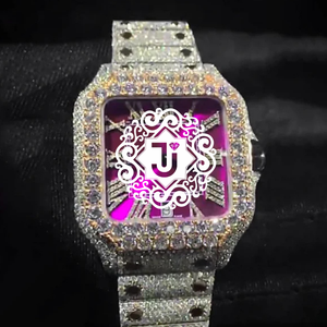 Rose Gold Iced Out Quartz Stainless Steel <b>Case</b> ETA Movement Full Pav Baguette Diamond Roman Numeral Dial Luxury Wristwatch - Product Image 1