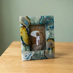 Handmade Resin Photo <b>Frame</b> Rectangular Tabletop Decor Agate Pattern Vertical Orientation Inlay Printing Modern Home Display - Product Image 6