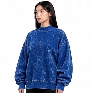 Sudadera Oversize de Felpa/Algodón con Lavado Ácido, Cuello Alto Simulado, Hombros Caídos, Color Negro, Premium, Estilo Urbano de Invierno, Más Vendida - Product Image 1