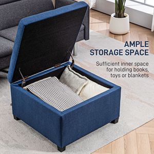Round Blue Button Tufted <b>Storage</b> Ottoman <b>Stool</b> Flip Top Bench for Living Room Entryway Bedroom - Product Image 4