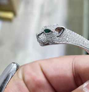925 Sterling <b>Silver</b> Panther Head Bangle Diamond Shape Round Brilliant Cut Channel Setting Open <b>Cuff</b> <b>Bracelet</b> for Women - Product Image 3
