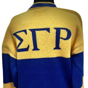 Cardigan long en tricot personnalisé pour femme, motif Sigma Gamma Rho, bleu et or, 1922, avec écusson brodé, pour sororité grecque - Product Image 4