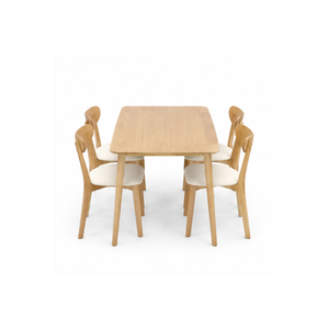 Ensemble de table à manger rectangulaire en teck de style Japandi ARTERRA, chaises modernes avec coussins pour appartement - Product Image 1