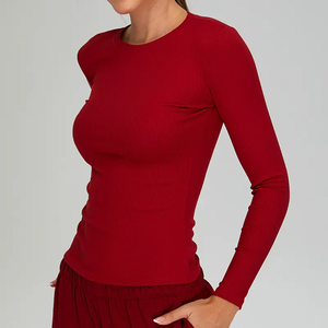 Women's <b>White</b> <b>Long</b> <b>Sleeve</b> Crew Neck Knitted T-Shirt Slim Fit Casual Breathable Spandex Cotton Blend Full <b>Sleeve</b> Solid Color <b>Top</b> - Product Image 5