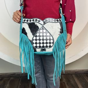 Nouveau gros mode de luxe usiné daim frange cuir motif de pelle à carreaux avec dés conception sac à bandoulière de luxe femmes - Product Image 4
