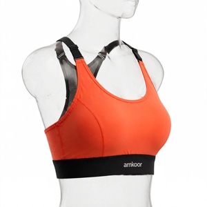 Sujetador deportivo Amkoor para mujer, naranja, sin costuras, sin aros, con tirantes ajustables cruzados en la espalda, copa completa, transpirable, de punto de spandex/nailon - Product Image 3