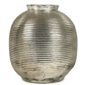 Handmade Iron Modern Tabletop <b>Vase</b> with Ribbed Texture Silver Finish Eco-Friendly Decorative Home Accent - Product Image 2