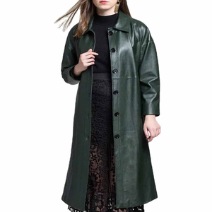 Gabardina Midi Verde de Cuero Genuino, Transpirable y Resistente al Viento, con Cinturón y Ribete de Encaje, Estilo Minimalista, Ropa Exterior Unisex de Invierno - Product Image 5