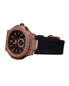 Reloj de pulsera para hombre con incrustaciones de diamantes de moissanita VVS plateados, estilo hip hop, personalizado, con correa de caucho negra, esfera de alta calidad con pavé. - Product Image 2