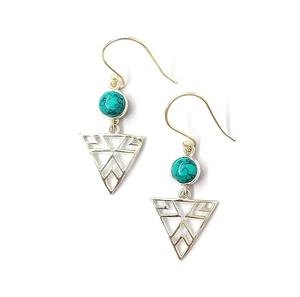 Pendientes Minimalistas de Plata 925 con Triángulo Recortado, Elegantes Pendientes Colgantes Redondos con Turquesa, Joyería Perfecta para Ocasiones Especiales - Product Image 3