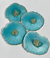 Ensemble de sous-verres en résine - Sous-verres en résine turquoise géode avec accents dorés, idéal pour les cadeaux de déménagement, les enseignants, les mariages, les agents immobiliers.