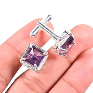 Gemelos de Cristal de Zafiro Indio Natural, Color Púrpura, Accesorios Formales de Lujo para Hombre, Regalo de Boda para Padrinos de Boda, Gemelos Elegantes para Traje - Product Image 2