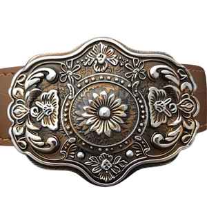 Vintage Paisley Pattern <b>Cow</b> Hide Leather Belt With Rectangular Alloy Plate Buckle Casual Durable One-Piece Molding - Product Image 5