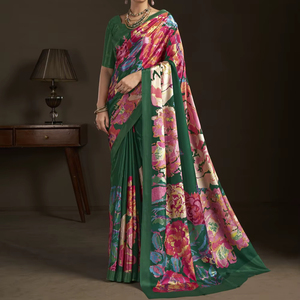 Sari prêt-à-porter et blouse cousue, sari indien en soie crêpe, imprimé floral, sari imprimé numériquement, design magnifique - Product Image 1