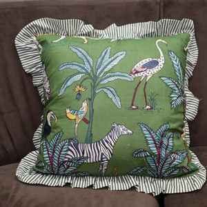 Animal Print Ruffle Cushion Cover Square Bohemian Style Decorative Pillowcase for <b>Home</b> Use Polyester Cotton Mix - Product Image 6