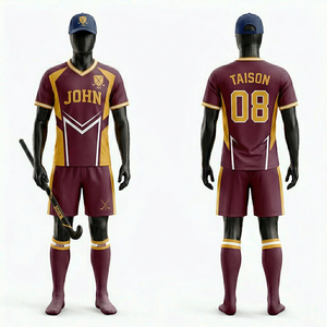 Uniforme de hockey sur gazon pour hommes, polyester respirant de qualité supérieure, maille verte et bordeaux avec empiècements contrastants, logo thermocollé, uniforme de hockey sur gazon - Product Image 5