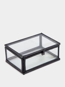 Caja de exhibición de vidrio con marco de metal y estuche de cuero marrón, binoculares y planta aeroponizada en el interior para almacenamiento y decoración - Product Image 4