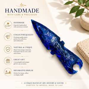 มีดปลายลูกศรทำมือประดับอัญมณีบลูออบซิเดียนพร้อมลายสลักพระจันทร์เสี้ยว – ของสะสมชั้นพรีเมียมสำหรับช่างฝีมือ - Product Image 4