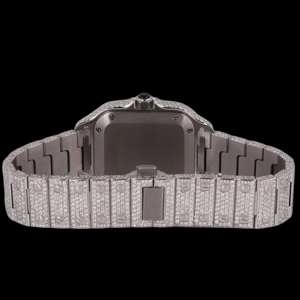 Men's <b>Watch</b> Red Number Dial Brilliant Cut Moissanite Diamonds <b>Black</b> White Ice Stainless Steel Band Glass Dial Window for Men - Product Image 3