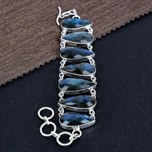 Faceted Labradorite Sterling Silver Bracelet Boho Gemstone Jewelry Handmade Crystal Bracelet Unique Gift For Women - Product Image 2