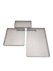 Ensemble de plateaux de service rectangulaires en acier inoxydable découpés au laser - Plateaux de rangement décoratifs en métal pour hôtel, maison et décoration de mariage - Product Image 4
