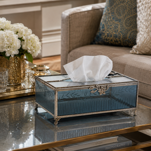 Luxury Decorative Glass Tissue <b>Box</b> Holder Silver Metal Frame <b>Vanity</b> Organizer Tissue Case Home Décor Gift Hotel Office Storage - Product Image 5