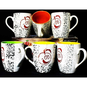 Ensemble de 6 tasses en céramique SwamiG TradeX à motif de pomme de dessin animé avec intérieur coloré, sans BPA et anti-fuite, idéal pour les cadeaux d'affaires - Product Image 2