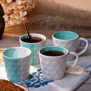 Diamond Blue and White Ceramic <b>Tea</b> <b>Cup</b> <b>Set</b> of 4 - Product Image 2