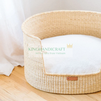 Panier en jonc de mer naturel tissé à la main pour chiens et chats, fournitures de maison pour animaux de compagnie, accessoires en gros et OEM personnalisé