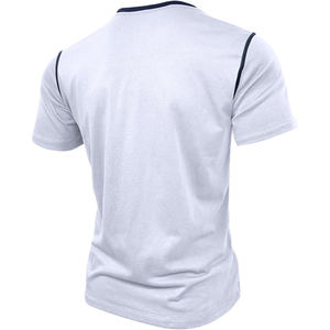 Camisetas Casuales de Manga Corta para Hombre, Cuello Redondo con Botones, 100% Algodón, Estilo Urbano con Contraste de Color, Diseño Personalizado para Primavera/Verano - Product Image 4