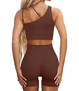 Conjunto Deportivo de Dos Piezas para Mujer, Top Corto Acanalado Suave y Pantalones Cortos con Control de Abdomen, Ropa de Gimnasio para Verano - Product Image 3