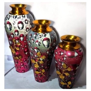 Luxury Decorative Flower <b>Vase</b> <b>Set</b> Artistic Bubble-Pattern <b>Vases</b> Gold Rim Floral Embellishments Aluminium Iron Matte <b>Vases</b>. - Product Image 1