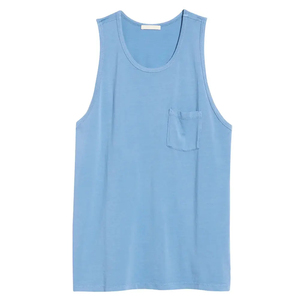 Camiseta sin mangas de algodón azul claro para hombre, cuello redondo, informal, de color liso, tejida con bolsillo, venta al por mayor 2026 - Product Image 6