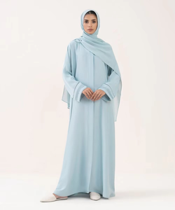 Light Blue Long Sleeve Floor Length <b>Abaya</b> For Women Modest Muslim Clothing Solid Color Polyester Loose Fit Middle East Style - Product Image 1