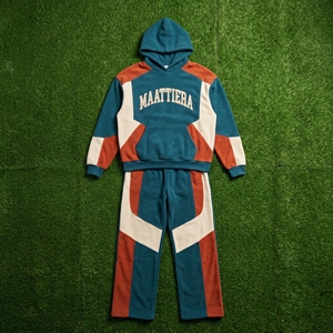 Ensemble de survêtement d'hiver pour homme, couleur unie, bleu sarcelle et orange, avec sweat à capuche zippé et pantalon large, style streetwear et sportswear, cool - Product Image 6