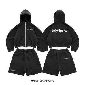 Conjunto de sudadera con capucha y pantalones cortos de algodón premium para mujer, 320 GSM, color marrón, logotipo bordado, estampado, ajuste personalizado, Conjuntos para mujer - Product Image 4