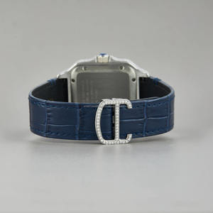 Reloj de Cuarzo Cuadrado de Diamantes de Alta Gama para Mujer, Cristal de Zafiro, Caja de Acero Inoxidable, Correa de Cuero Azul, Reloj de Lujo - Product Image 2