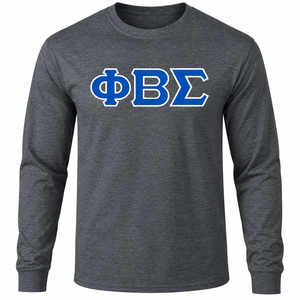 Phi Beta Sigma Charcoal Grey <b>Long</b> <b>Sleeve</b> Tee <b>Shirt</b> with Blue <b>White</b> Greek Letter Print O Neck Casual Pullover Unisex Greek - Product Image 4