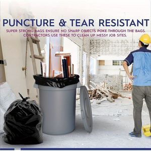 Sacchi della spazzatura neri da 65 galloni Extra spessi 100 contare i sacchi della spazzatura resistenti allo strappo per la pulizia delle foglie dei rifiuti all'aperto ad alta densità - Product Image 3