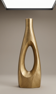 Vase en métal creux doré biologique de qualité supérieure, surface texturée sculptée élégante, porte-fleurs pour centres de table de mariage - Product Image 3