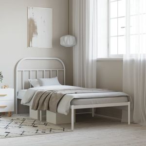 Cadre de lit double en acier blanc thermolaqué, lit rectangulaire en métal - Product Image 1