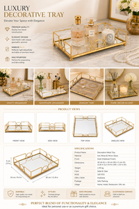 <b>Gold</b> Plated <b>Rectangular</b> Storage Tray <b>Mirrored</b> Surface Minimalist Design for Living Room Table Top Use - Product Image 6