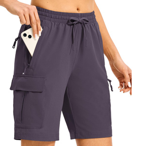 <b>Women's</b> Knee Length <b>Cargo</b> <b>Shorts</b> Solid Color Drawstring Waist Quick Dry Sporty Style with Multi Pockets Regular Fit - Product Image 2