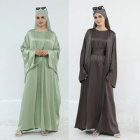 Ensemble Abaya Deux Pièces en Chiffon Simple et Modeste pour Femme, Style Turc, 100% Coton, Longueur Ras du Sol, pour Soirée/Fête/ Prière, Taille Naturelle